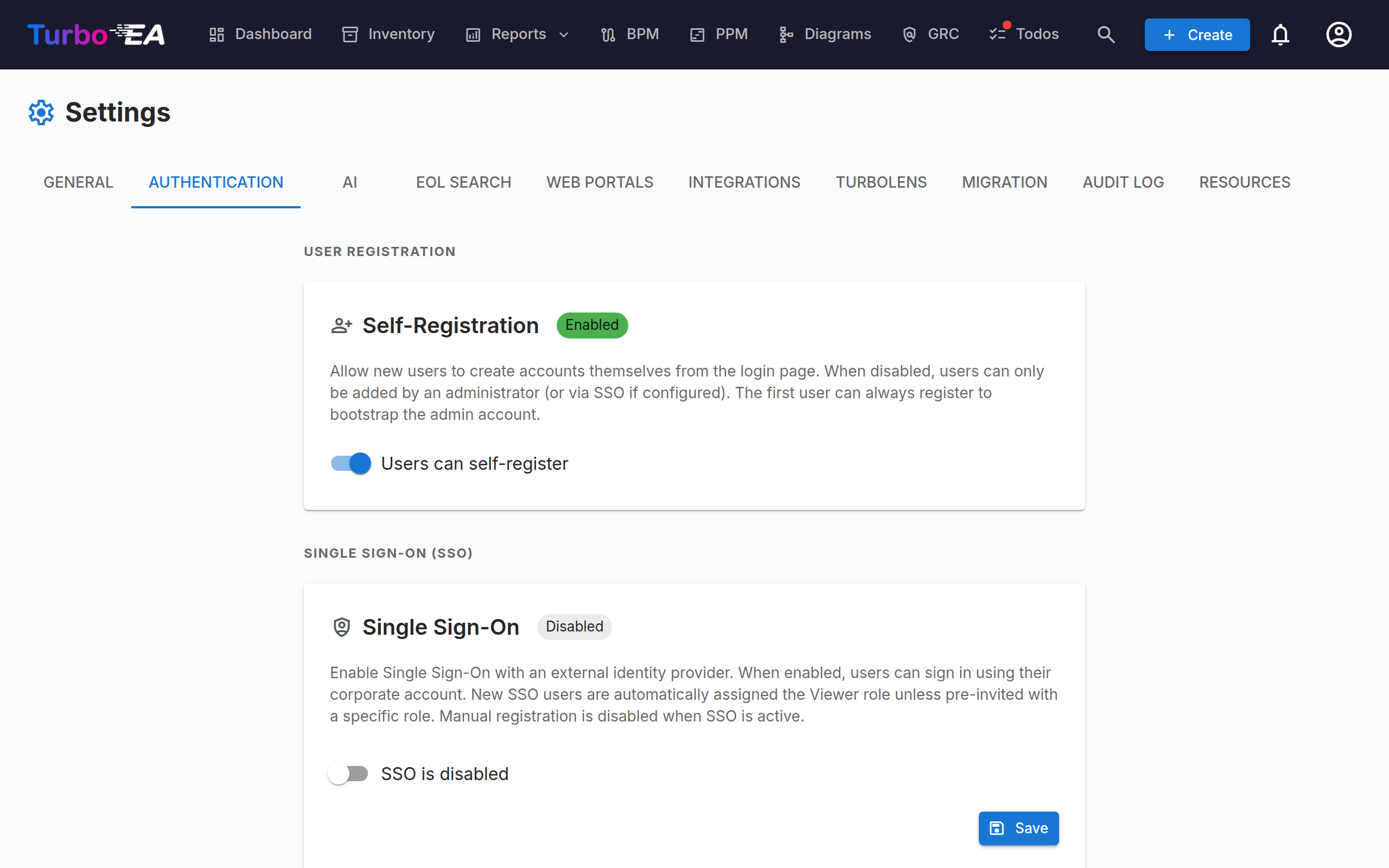 Authentication & SSO Settings
