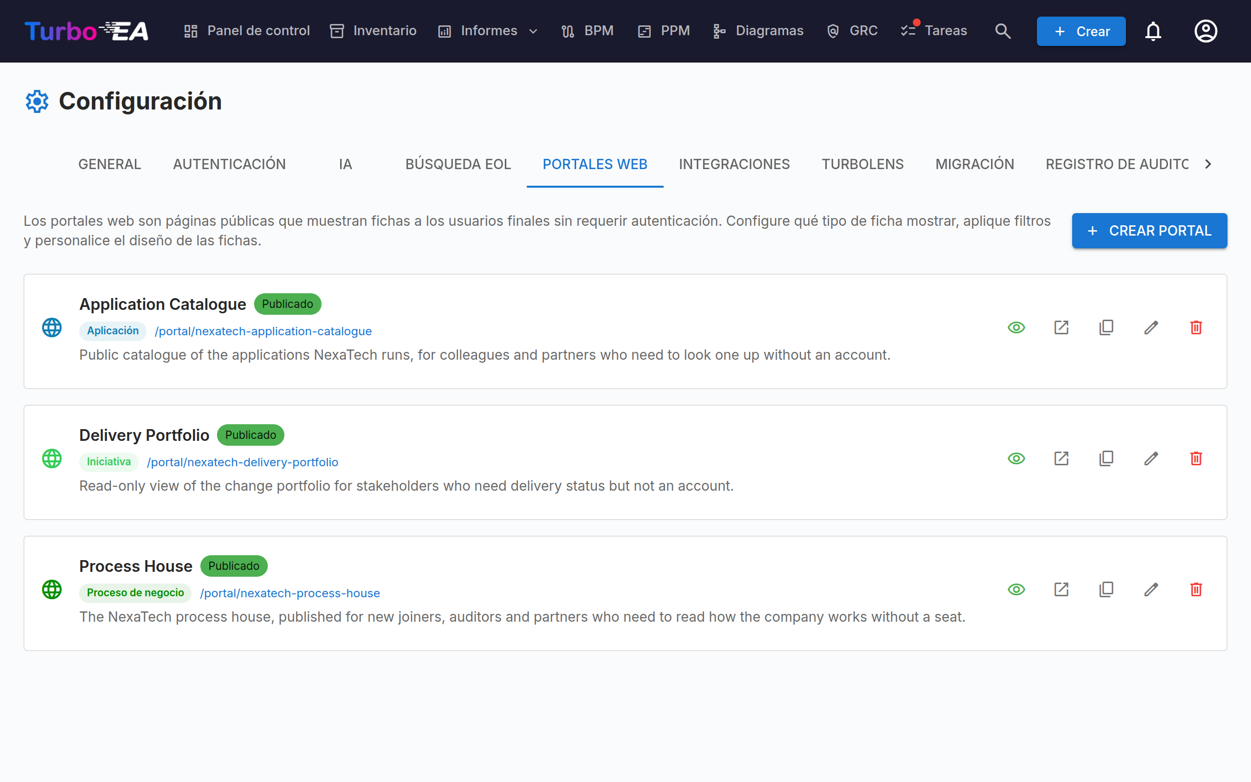 Configuración de Portales Web