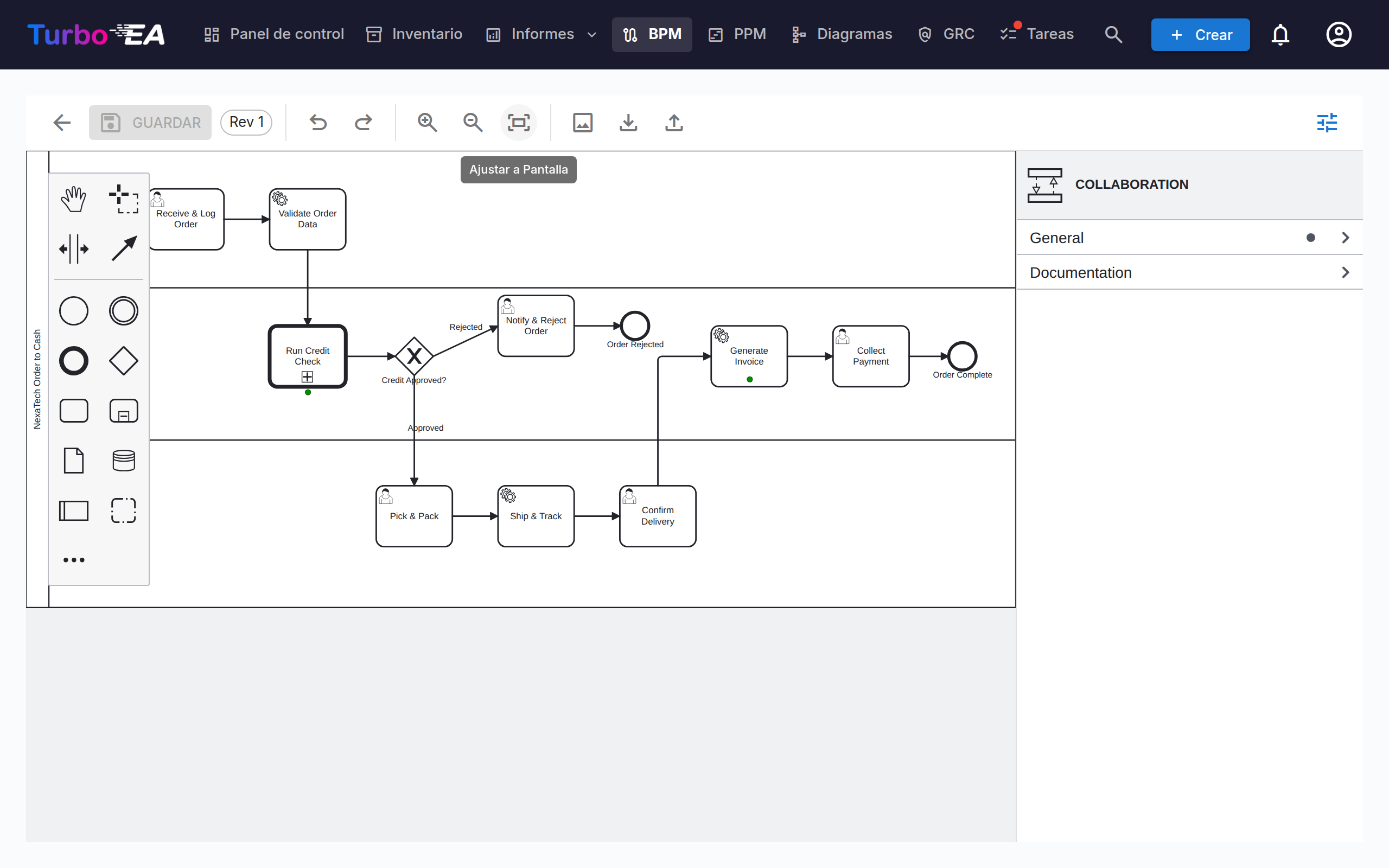 Editor de flujo de proceso BPM