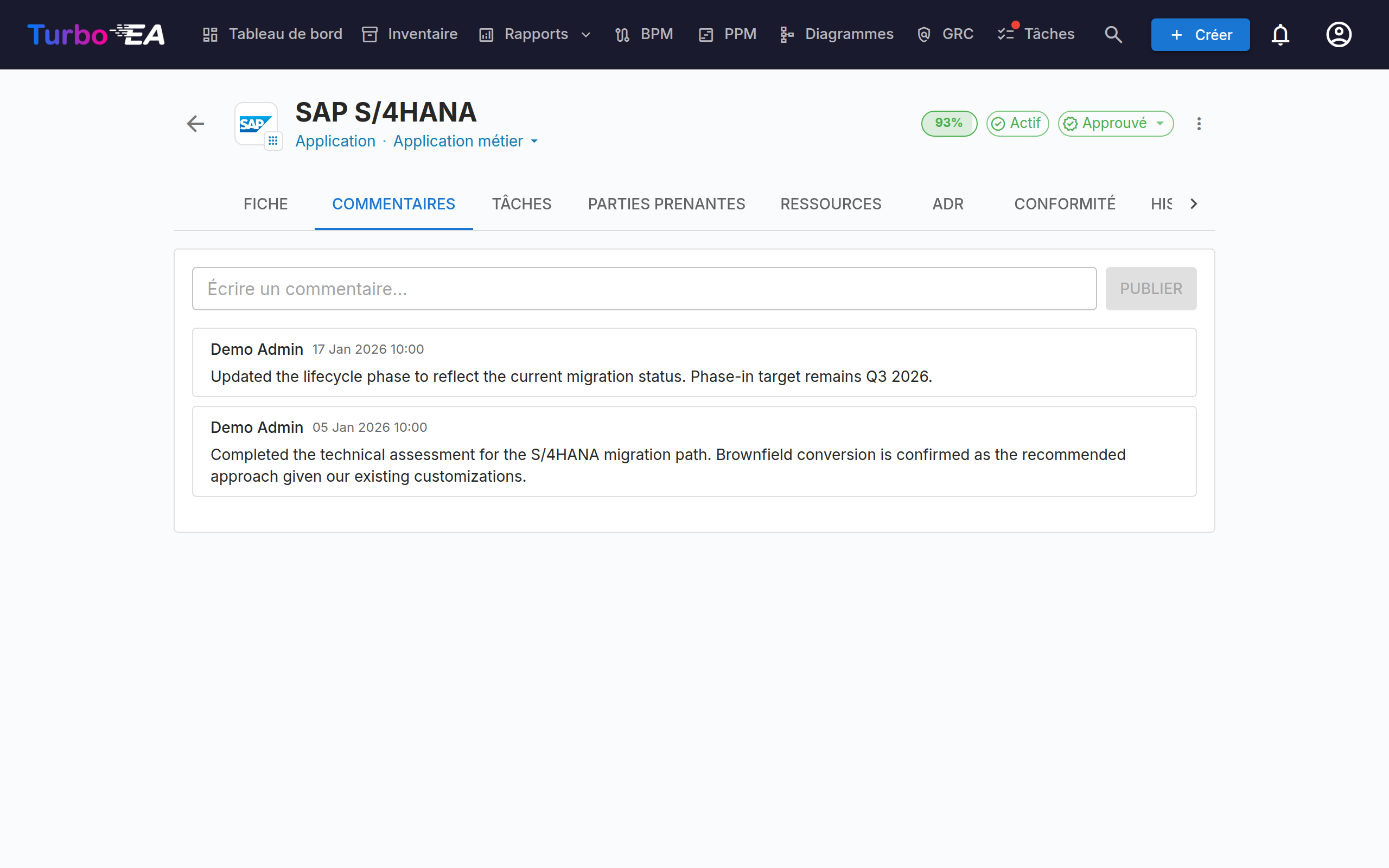 Section commentaires de la fiche
