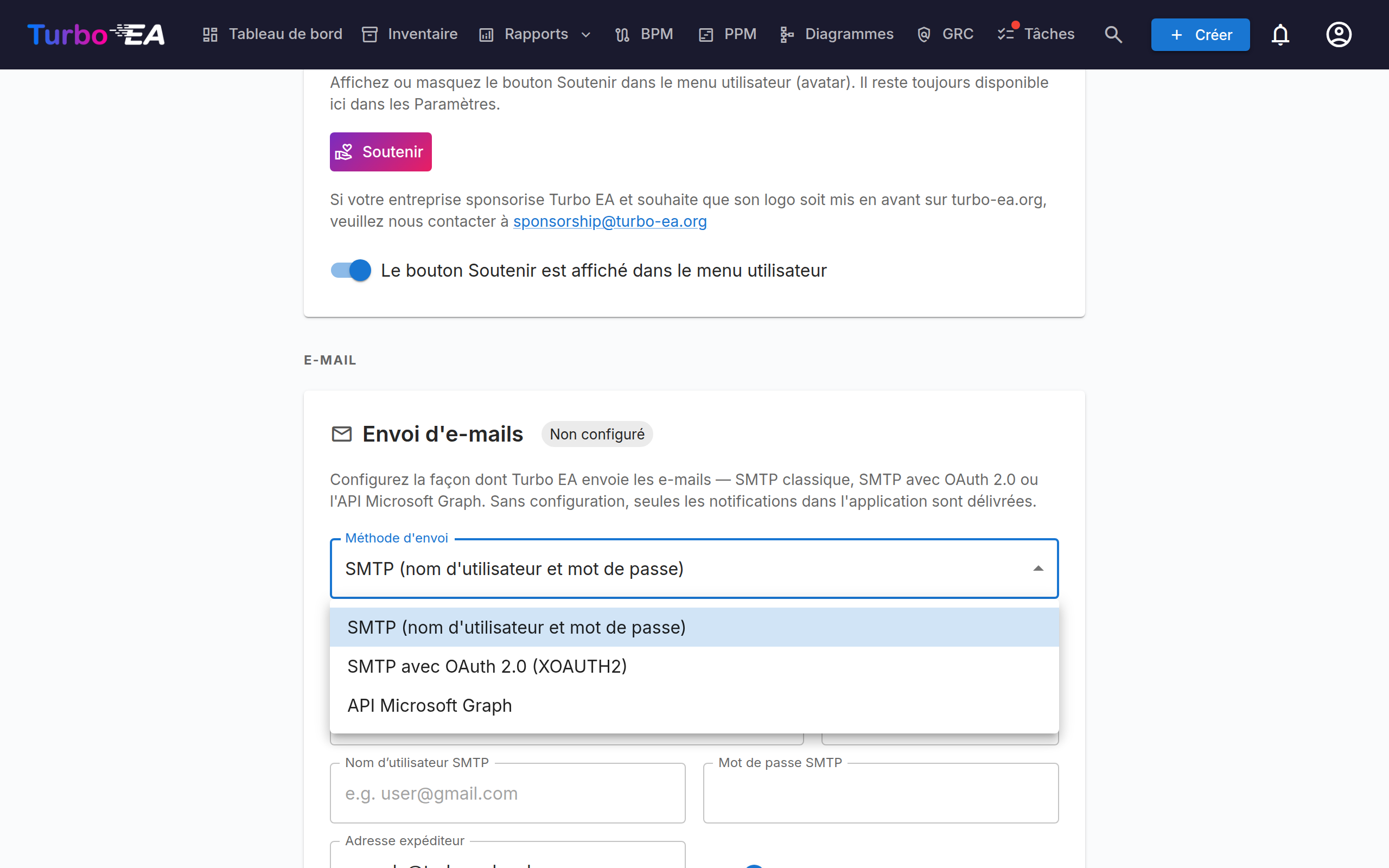 Envoi d'e-mails avec la liste des méthodes d'envoi