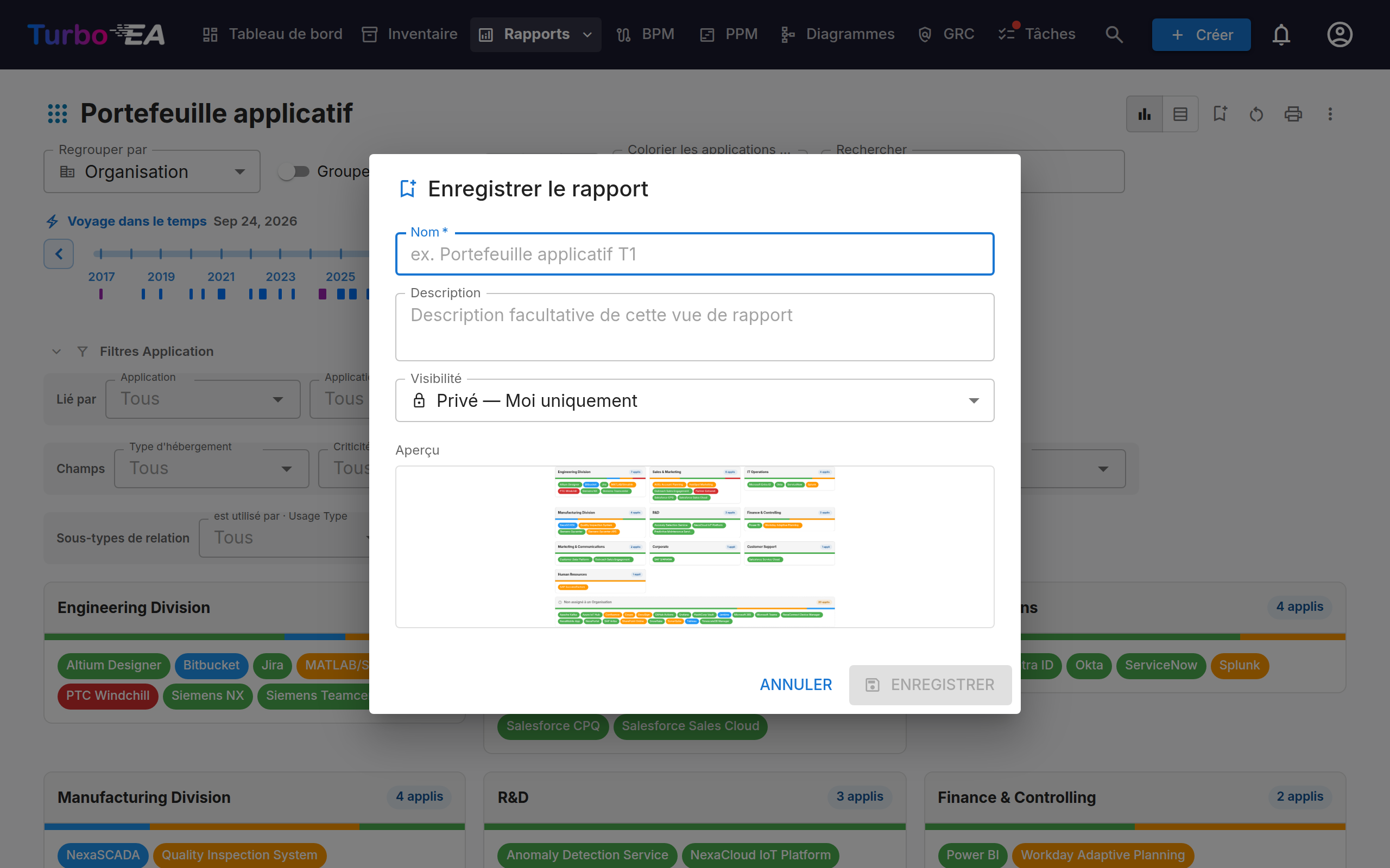 Boîte de dialogue Enregistrer le rapport