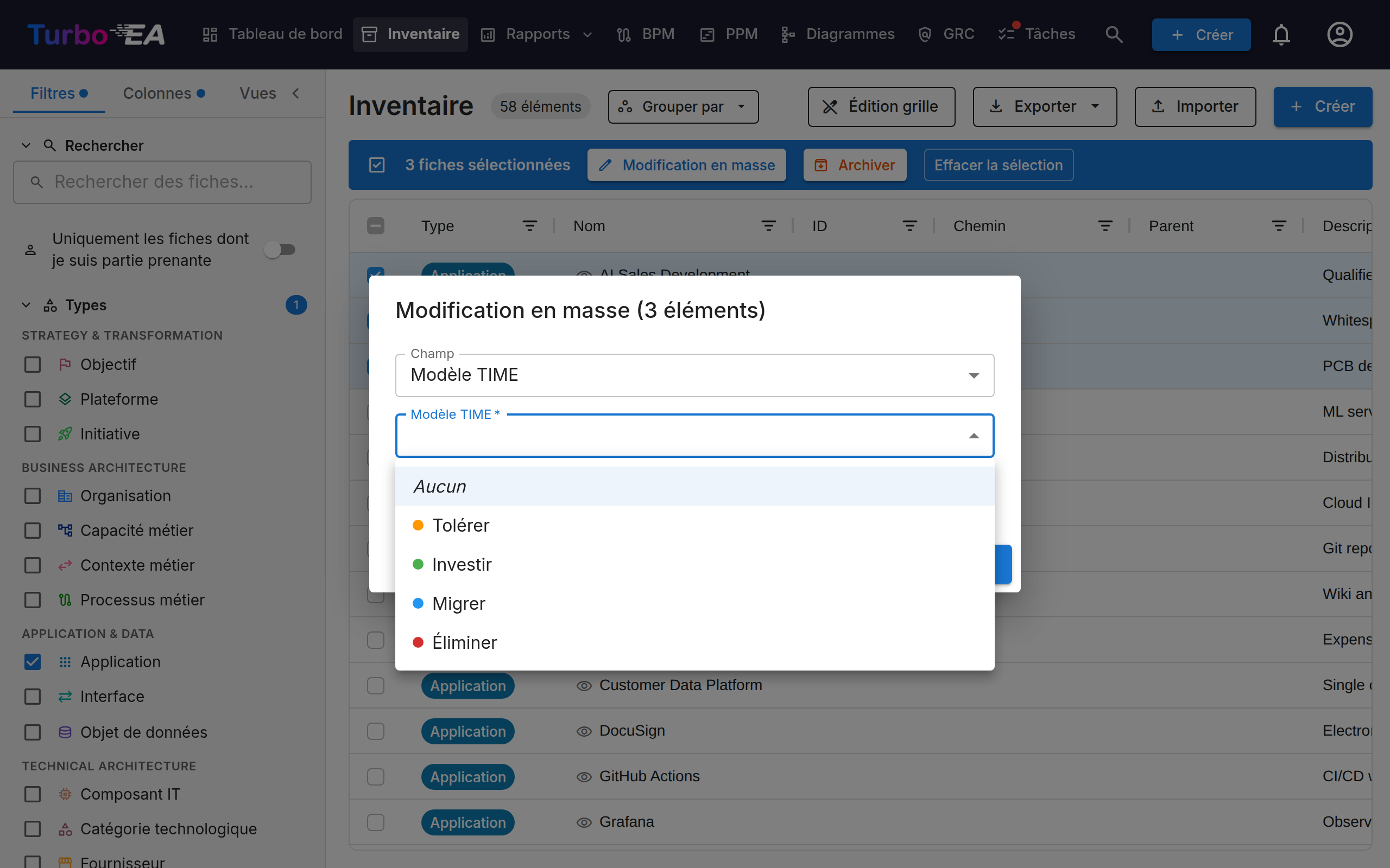 Boîte de dialogue Modification en masse
