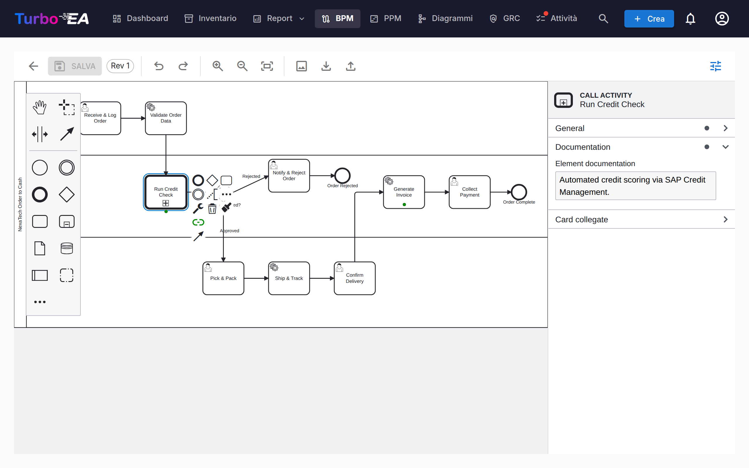 Pannello proprietà